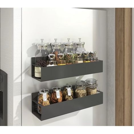 Porta spezie magnetico per frigorifero – Set da 2 – Metallo nero – Organizzatore magnetico da cucina senza foratura – Porta spezie da parete – Salvaspazio (1/5)