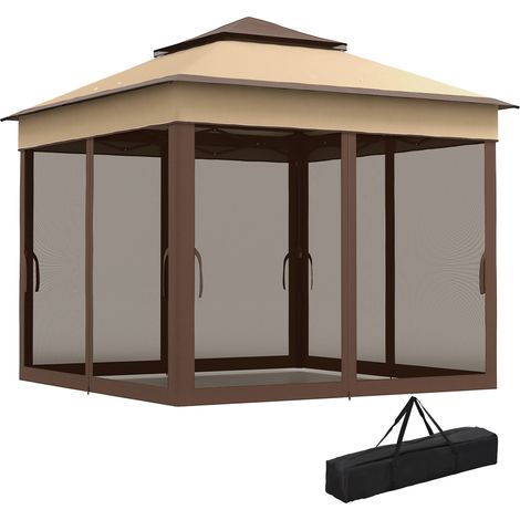 3 x 3(m) Pop Up Gazebo, Height Adjustable Instant Event Shelter with Netting Carrying Bag, Beige (1/5)