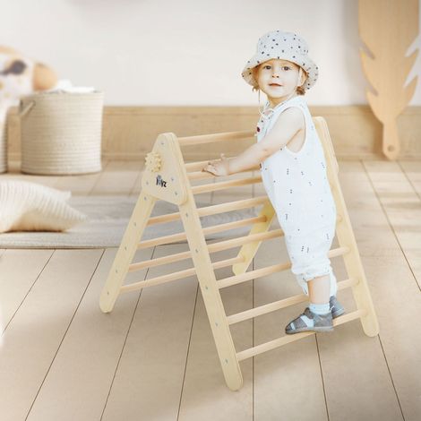 Joyz Triángulo de Escalada Montessori 73 x 72 x 60 cm Marco Plegable para Interior Escalera para Niños Pequeños Escalador de Pikler Bloqueable para  Aprendizaje Madera Color Natural Gimnasio de Juegos (1/5)