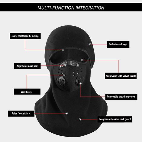 Cagoule de ski avec filtre, masque facial détachable et aérations respirantes, pour homme et femme, hiver coupe-vent, doublure polaire thermique pour ski et cyclisme (1/5)