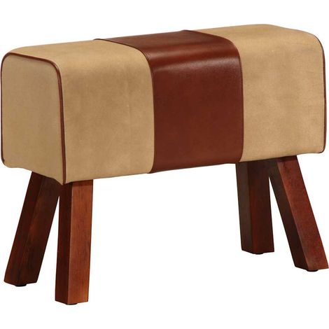 Banco potro gimnasio cuero auténtico madera mango marrón 58 cm vidaXL