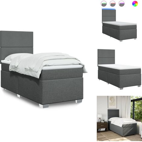 Sommier à lattes de lit et matelas Gris foncé 90x190 cm Tissu - Lit Plateforme - Lit Double - Lit Design - Lit Moderne - Matelas À Ressorts Ensachés (1/5)