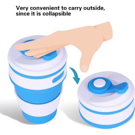 Tasse à café pliable en silicone de 350 ml, tasse à thé portable, mug pour l'intérieur et l'extérieur (bleu) (1/5)