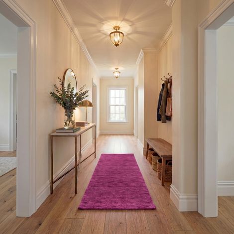 Tapis Gabbeh indien Tapis Uni - Tapis en laine - 200x80cm, Rectangular - 100% Laine vierge - Tissé main - Violet clair