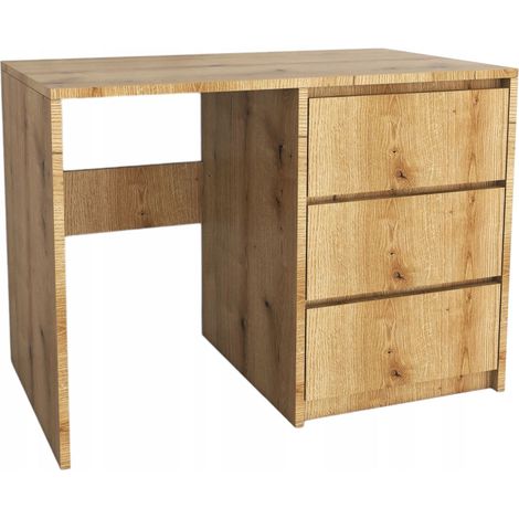 Escritorio moderno con 3 cajones. La madera de roble evoca los bordes  Sin tiradores. 96,2 x 75 x 50 cm. (1/5)