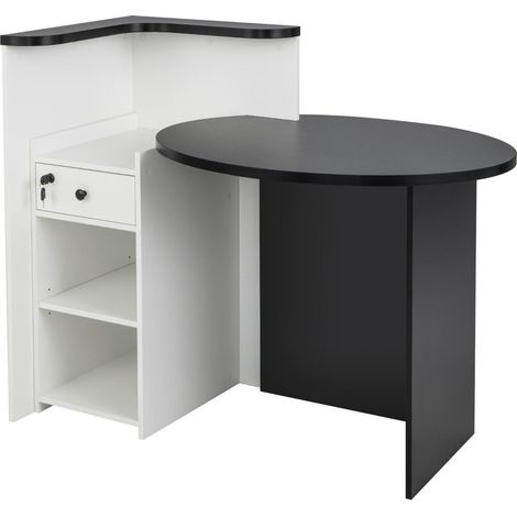 Mostrador de recepción con cajón con cerradura 120 x 70 x 100 cm diseño industrial ambiente acogedor madera de ingeniería en blanco y negro 200017287