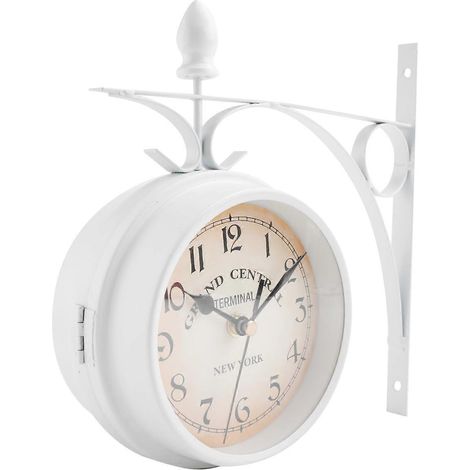 Horloge murale ronde en fer double face style rétro, décoration intérieure (1/4)