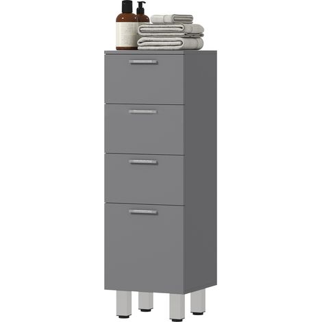 Meuble de salle de bain, armoire de salle de bain, 4 tiroirs, panneaux de particules, finition lisse, gris (1/5)