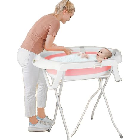 Bañera para bebé, diseño plegable, acolchado ergonómico, color rosa. (1/2)