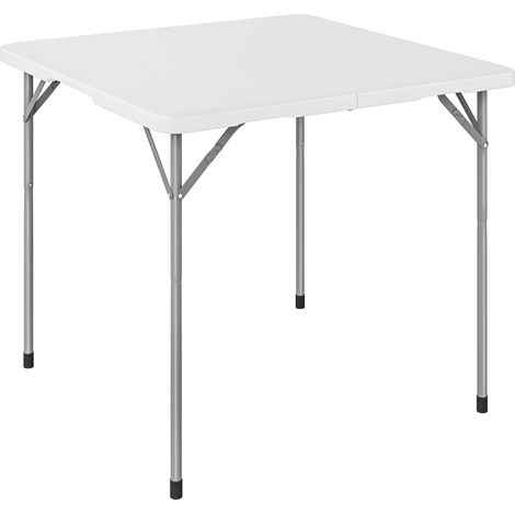 Tavolo da Campeggio Quadrato Pieghevole in Metallo e HDPE, 86x86x74 cm, Bianco (1/5)