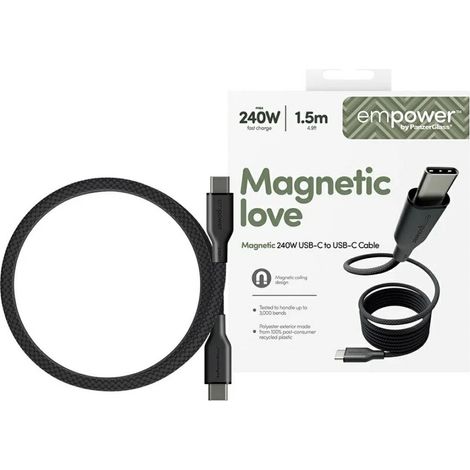 Empower by PanzerGlass Magnetisches 240W USB-C-zu-USB-C-Kabel 1,5 m Schwarz