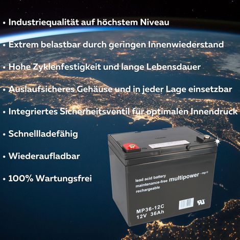 Akku kompatibel Elektromobil E Scooter Elektro Roller 60V 5x 12V 36Ah Blei MP (1/5)