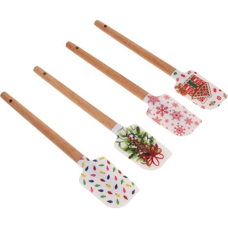 Lot de 4 spatules en bois pour gâteau de Noël, longues en silicone (1/4)