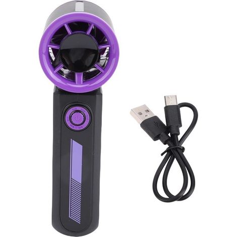 Ventilateur turbo portable à main, 100 vitesses, affichage numérique, batterie rechargeable 3600 mAh, idéal pour les voyages, le camping et les activités de plein air (violet). (1/5)