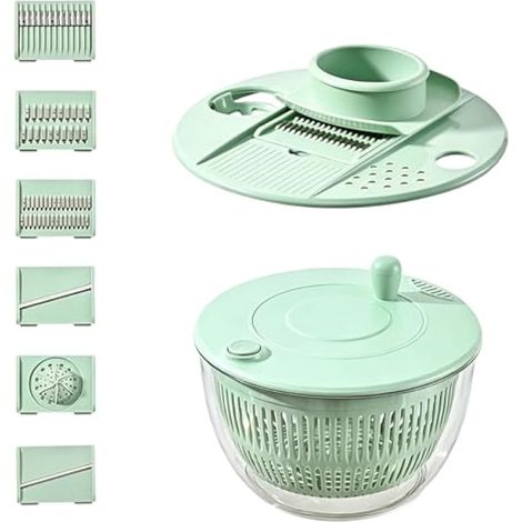4L Essoreuse à Salade avec CouEssoreuse a Salade, Multifonction Essoreuse Salade avec 6 Lames et Planche a Decouper Grand Saladier pour Laver Secher Couper Legumes et Fruits, Separateur de Jaune d (1/5)