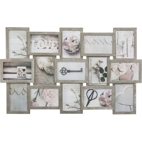 Cadre Pêle-mêle Multivues 15 Photos en bois patiné 72.4 x 44.8 cm - Atmosphera (1/5)