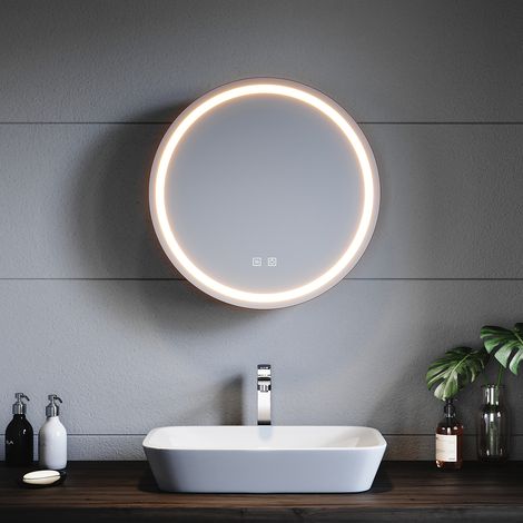 SONNI Badezimmer Spiegelschrank, Badspiegel mit LED Beleuchtung mit 3 Einstellbar Lichtfarben Beschlagfrei Rund Spiegelschrank Bad mit Steckdose, 60×60 cm (1/5)