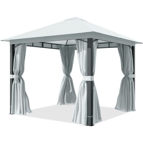 TOOLPORT Pavillon de jardin 3x3 m, poteaux alu, toile de toit 220 g/m² gris - avec parois latérales et moustiquaires (1/5)