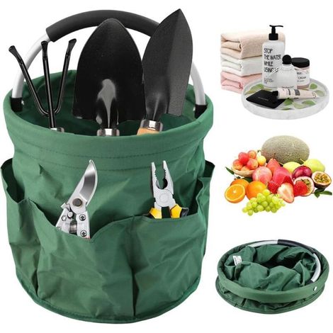 17-Liter-Gartengerätetasche: Faltbare Gartengerätetasche aus 600D Oxford-Gewebe, Gartenkorb mit 1 Hauptfach und 6 Außentaschen, Korb (1/5)