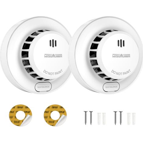 Détecteur de Fumée Capteur de 10 Ans avec Pile 5 Ans, Alarme Incendie Détecteur Fumée 85dB, Bouton de Test/Silence, Batterie Remplaçable,Conforme EN14604 (2 pièce) (1/5)