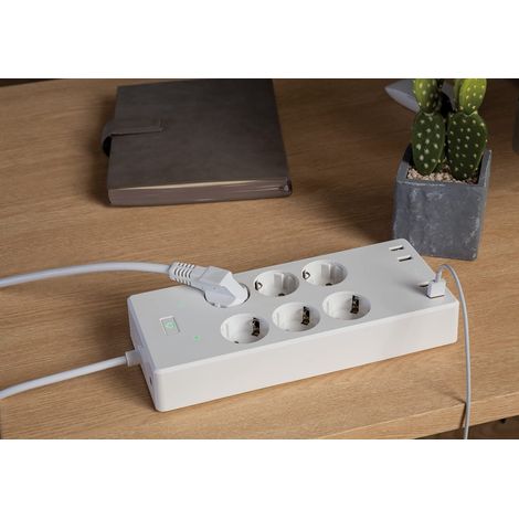 Multiprise Intelligente 6 Prises avec 4 Prises USB, minuterie, Smart Home, Smart Apps, Commande vocale, 10 Ports, câble de 1,7 m, commutable séparément