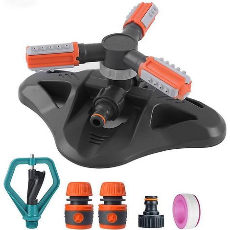 arroseur De Jardin Rotatif 360 (orange), Arroseur De Pelouse 3 Buses, Systme D'arrosage Automatique, Arroseur Rglable (1/5)