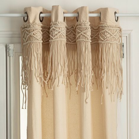 Atmosphera – Rideau à œillets 140x260 cm macramé beige – 100% coton – 8 œillets métalliques – Style bohème pour décoration intérieure