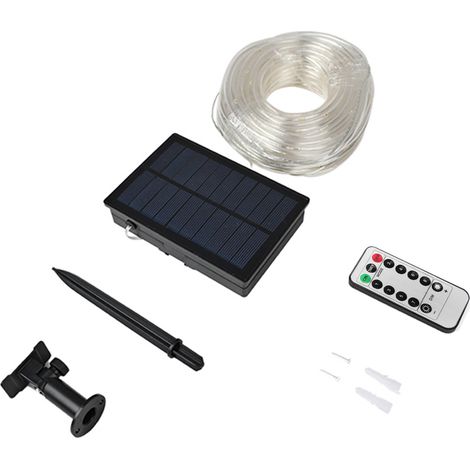 Guirlande LED solaire déco Noël 32.8ft 100 LED télécommande 8 modes lumineux minuterie réglable blanc chaud IP65 int/ext ruban pour sapin fête rue jardin parc rampe mall (1/3)