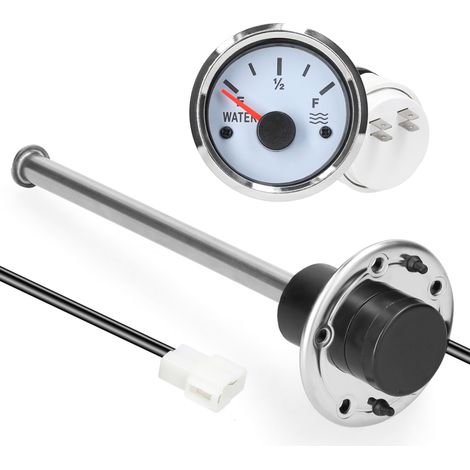 Kraftstoffstandanzeige (52 mm), Kraftstoffstandsensor aus Edelstahl (215 mm), Wasserstandsanzeige, Widerstand 0–190 Ohm, hintergrundbeleuchtet, für Pkw, Lkw, Boot, 12 V