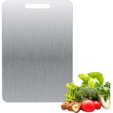 Planche à découper en titane - En acier inoxydable des deux côtés - Sans BPA - Pour la cuisine, la viande, le pain, les légumes, les fruits (34 x 23 cm) INHHUB (1/4)