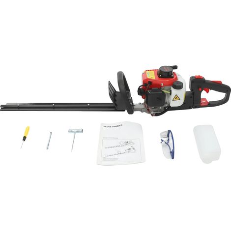 Cortasetos, longitud de la cuchilla 60 cm, cilindrada 22,5 cc, potencia máxima del motor 0,65 kW, peso 6,2 kg, capacidad del depósito de combustible 0,6 L (1/5)