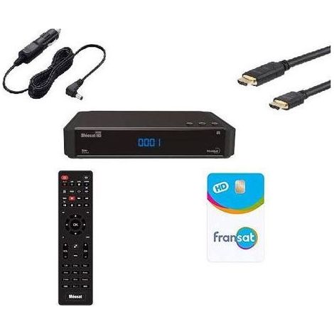 ASTON Récepteur TV satellite HD Connect + Carte Viacess Fransat PC6 + Câble HDMI + Câble allume cigare