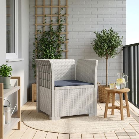 Fauteuil de Jardin 1 Place Aspect Rotin en PP Blanc avec Coussin Gris Clair 68x62x70 cm - PANGIVO (1/5)
