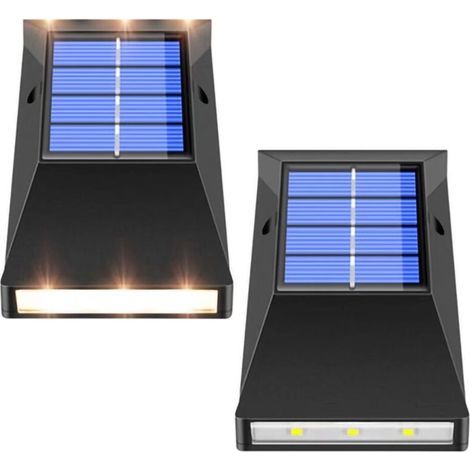 Lot de 2 appliques murales solaires LED Up & Down Light,IP65 6 LED éclaire vers le haut et vers le bas,applique murale solaire, lumière chaude (1/4)