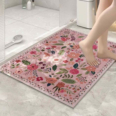 Tapis de sol absorbant l'eau LYUCRAZ à motif floral pour salle de bain, tapis d'entrée antidérapant et anti-salissures pour la chambre, couverture de chevet, tapis de nuit (1/5)