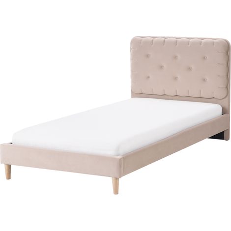 Cama con somier moderna tapizado de terciopelo infantil somier de láminas beige 90 x 200 cm Corsaint