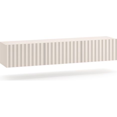 Meuble TV Façade Rainurée Armoire De Télévision 3 Étagères 170 cm Suspendu Beige Clair (1/5)