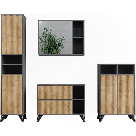Set di mobili da bagno Leano, Antracite/quercia di montagna, 80 cm, set 4, Vicco