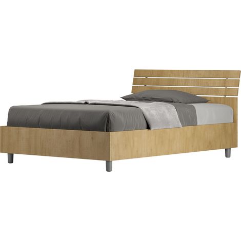 Letto 1 Piazza e Mezzo 120x190 cm Senza Rete Ankel Testata Doghe Inclinata Quercia (1/5)