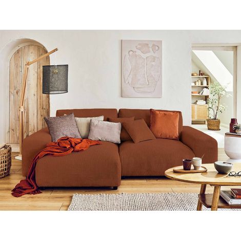 Lisa Design – Canapé d'angle réversible 4 places – Velours côtelé terracotta – Confort modéré – Structure bois massif – Charge max 500 kg (1/5)