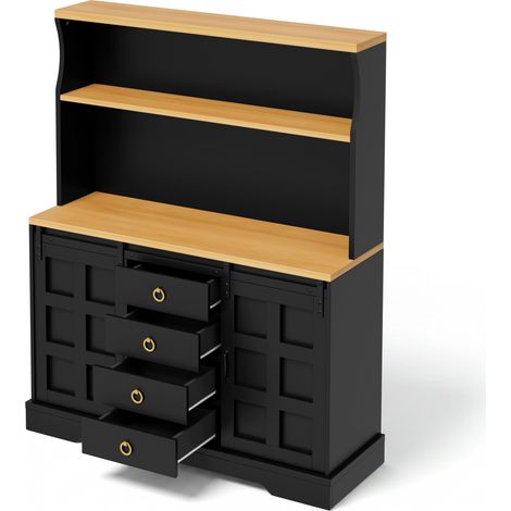 Buffet de cuisine en MDF avec LED RGB, 4 tiroirs, prises intégrées, 150×120×40 cm (1/5)