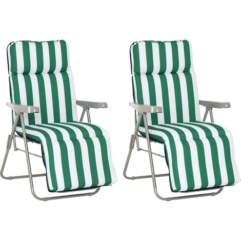 Outsunny Gartenliegen 2er-Set klappbar mit Auflagen 60 x 75 x 102 cm Stahl Grün+WeiB (1/5)