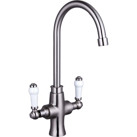 Traditional Dual Handle Kitchen Mixer Tap, Brushed Nickel