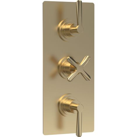 Levedale Triple Concealed Crosshead Thermostatic Shower Valve (2 Outlets) - Brushed Brass - Balterley