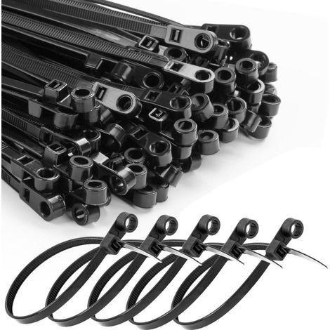 Beyamis Attaches câble noires 19cm lot300 - Nylon trou vis intérieur (1/5)