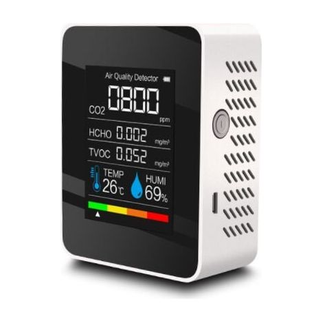 Détecteur de qualité de l'air portable Jauge de CO2 Mesure de température numérique Testeur d'humidité Détecteur de CO2 TVOC Formaldéhyde HCHO,bianc (1/5)