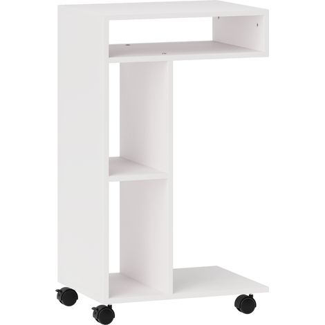 Tavolino laterale a C con ruote, 4 ripiani, bianco (1/5)