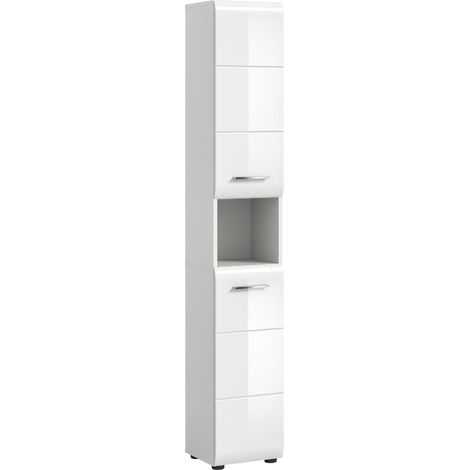 Ice Hochschrank Bad 2 Türen, 1 Regal Weiß hochglanz, weiß.