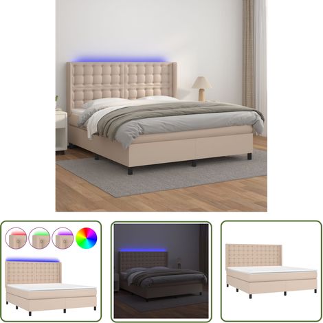 The Living Store Sommier à lattes de lit matelas LED Cappuccino 180x200 cm - Lit Capitonné - Lit Design - Lit Avec Rangement - Lit Double - Matelas À Ressorts Ensachés (1/5)