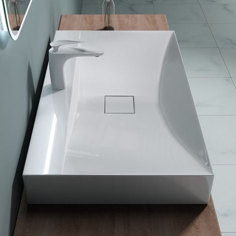 doporro® lavabo sobre encimera de diseño lavabo colgante de fundición mineral 80x48x10 cm negro mate Lavabo de mármol fundido Colossum810